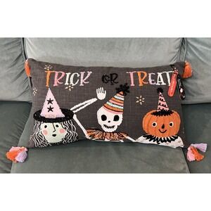 Feelin Spooky Large Halloween Pillow Trick‎ Or Treat Witch Skeleton NWT 14"x24"